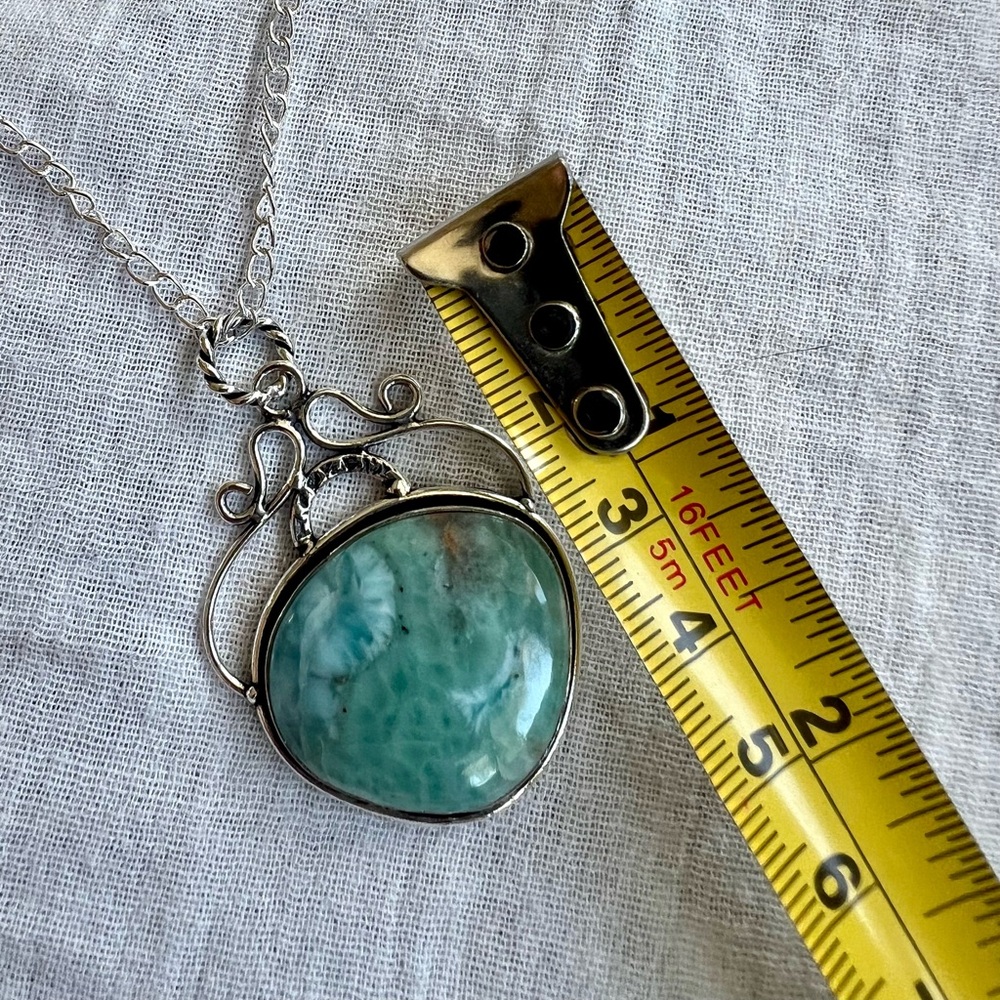 925 Calming Caribbean Larimar Ornate Pendant Necklace - Picture 5 of 8